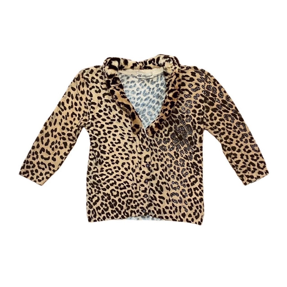 vintage y2k blumarine brown leopard fur collar cardigan ♡